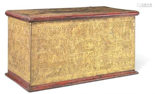 A Burmese gilded and lacquered wood Buddhist manuscript ches...