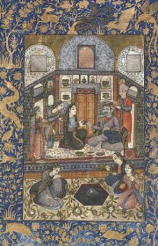 A pair of Mughal miniatures depicting palace sceneries