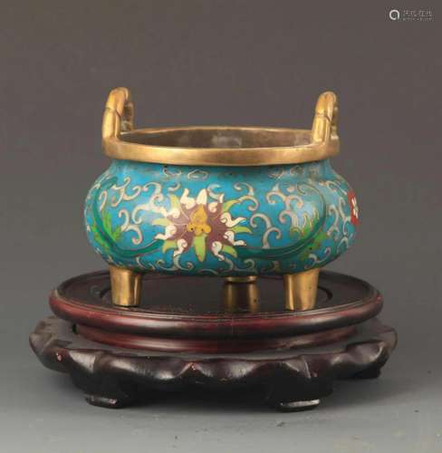 FINE BRONZE FAIENCE COLOR DOUBLE EAR CENSER