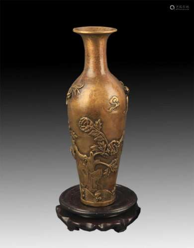 FINE BRONZE PEONY FLOWER CARVING VASE