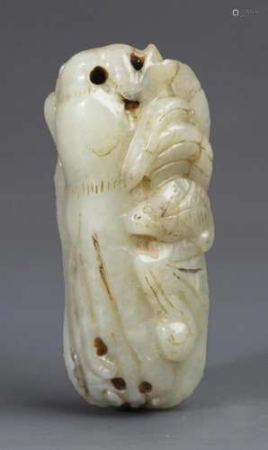 A FINE BOY FIGURE GREENISH WHITE JADE PENDANT