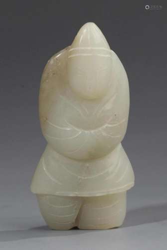 A FINE HUMAN FIGURE PALE CELADON JADE PENDANT