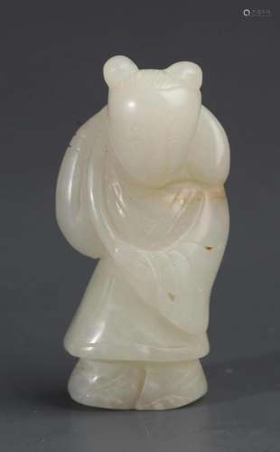 A FINE BOY WITH LOTUS CARVING JADE PENDANT