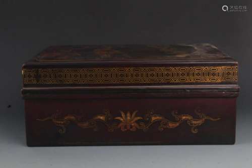 A GILT LACQUERED WOOD BOY PAINTING BOOK BOX