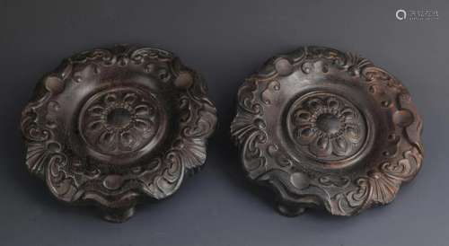PAIR OF FINELY CARVED SANDALWOOD BASE