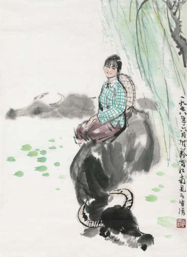 杜滋龄（b.1941） 1978年作 牧牛少女 设色纸本 镜片