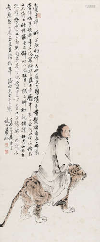 倪田（1855-1919） 1919年 作 伏虎禅师 设色纸本 立轴
