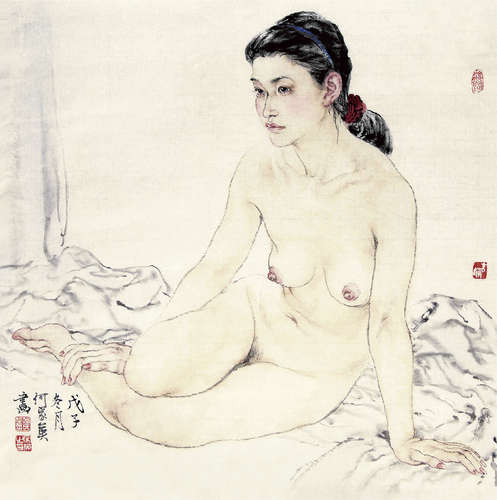 何家英（b.1957）2008年 作  凝望 设色纸本 镜心