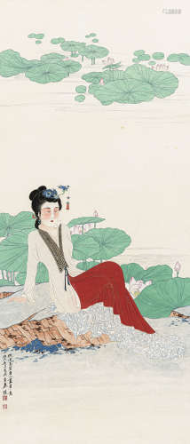 慕凌飞（1913-1997） 1946年 作 仿唐人笔意 设色纸本 立轴