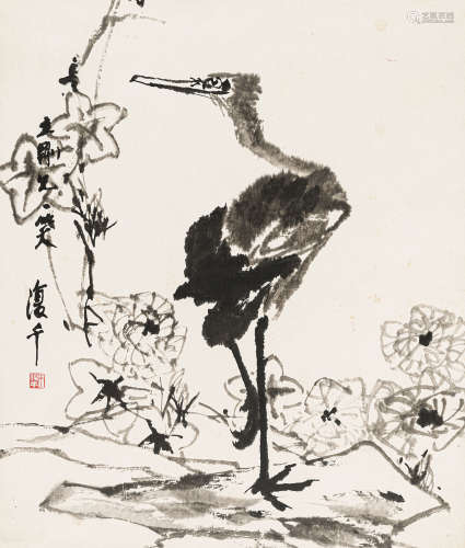 于復千（1938-2007） 芙蓉苍鹭 水墨纸本 立轴