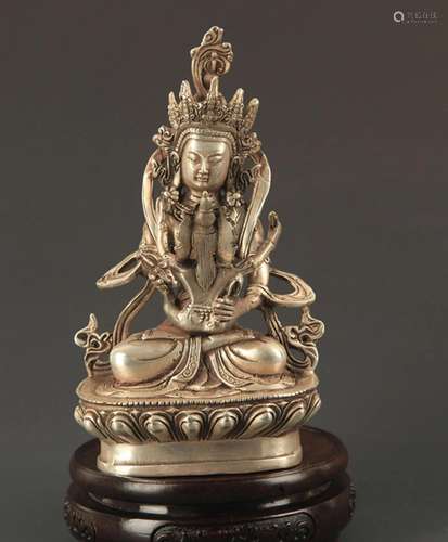 A TIBETAN BUDDHISM BRONZE MANDKESVARA FIGURE