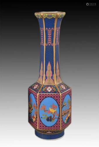 FAIENCE COLOR LONG NECK SIX SIDE PORCELAIN VASE