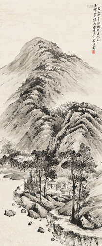 李石君（1867-1933） 山水指画 水墨纸本 立轴