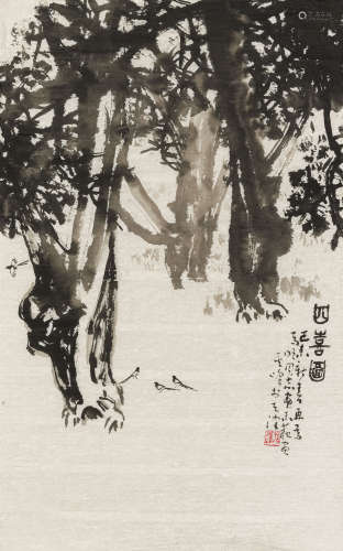 孙其峰（b.1920） 1955年 作 四喜图 水墨纸本 镜片