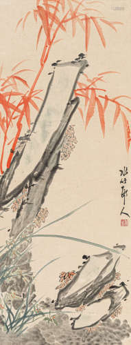 徐世昌（1855－1939）  竹石图 设色纸本 立轴