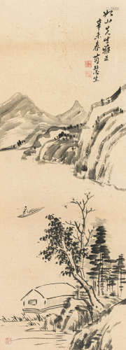荀慧生（1900－1968） 水中孤舟 水墨纸本 立轴