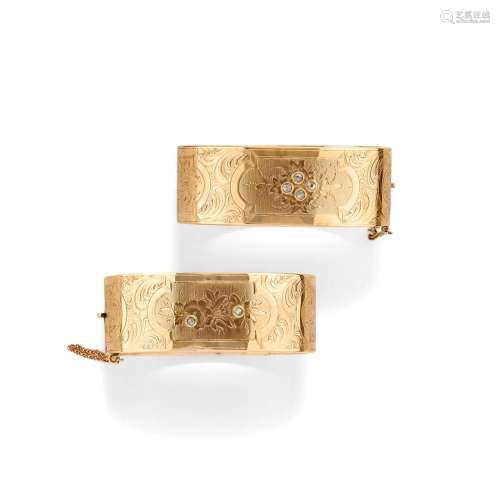 Two low carat gold and diamond bracelets, 19th Century,