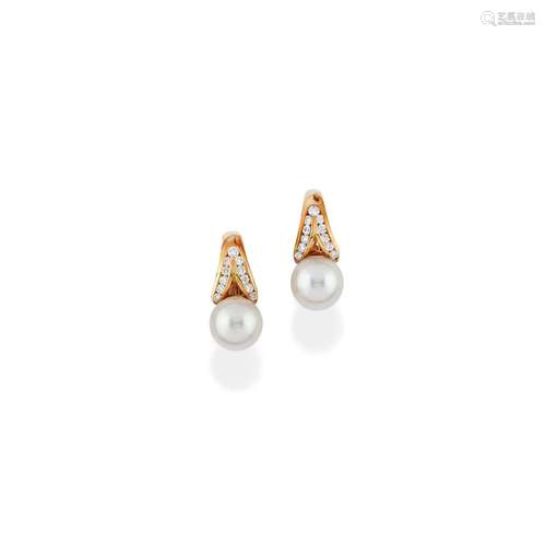 A 18K white gold, cultured pearl and diamond earrings