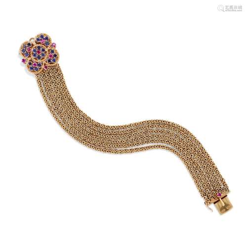 A 18K yellow gold, sapphire and ruby bracelet