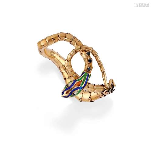 A 14K yellow gold, enamel and sapphire bracelet, circa