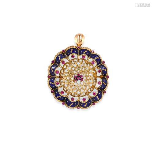 A 18K yellow gold and ruby pendant-brooch