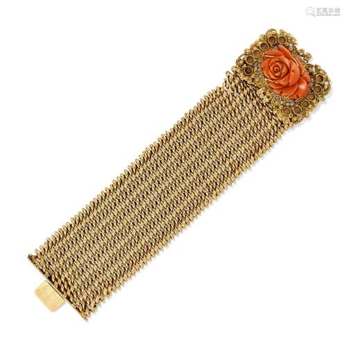 A 18K yellow gold and coral, bracelet, circa 1955