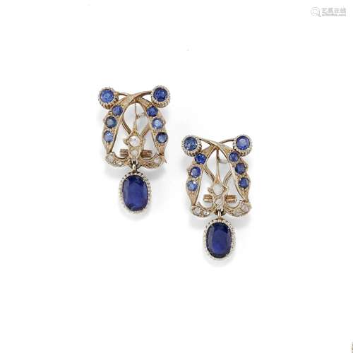 A 18K white gold, sapphire and diamond earrings