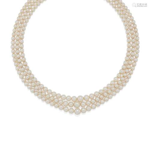 A silver and cultured pearl necklace