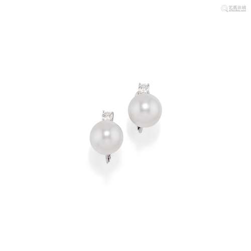 A 18K white gold, cultured pearl and diamond earrings