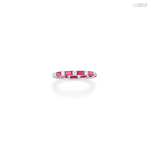 A 18K white gold, ruby and diamond ring