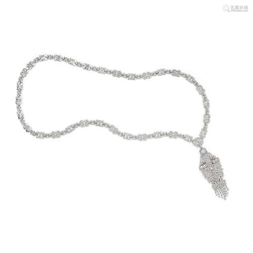 A 18K white gold and diamond long necklace;