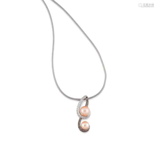 A 18K white gold, cultured pearl and diamond necklace