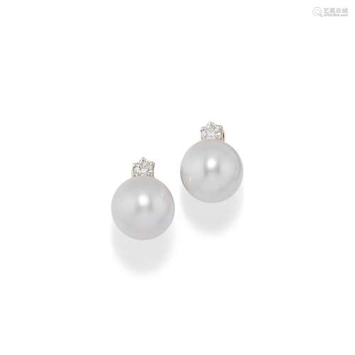 A 18K two-color gold, cultured pearl and diamond