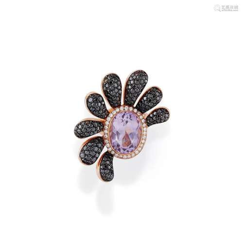 A 18K pink gold, diamond and amethyst ring