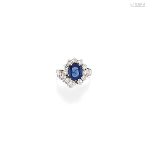 A 18K white gold, sapphire and diamond ring