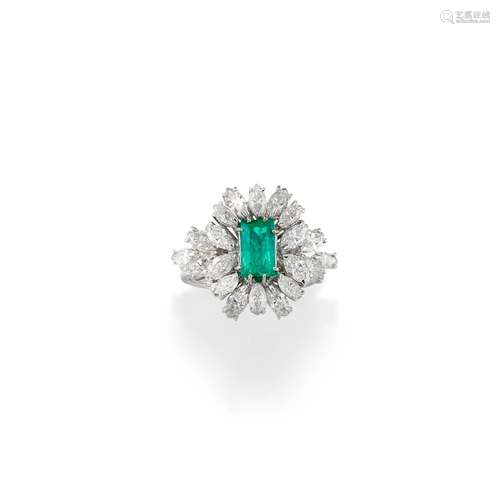 A 18K white gold, emerald and diamond ring, circa 1960