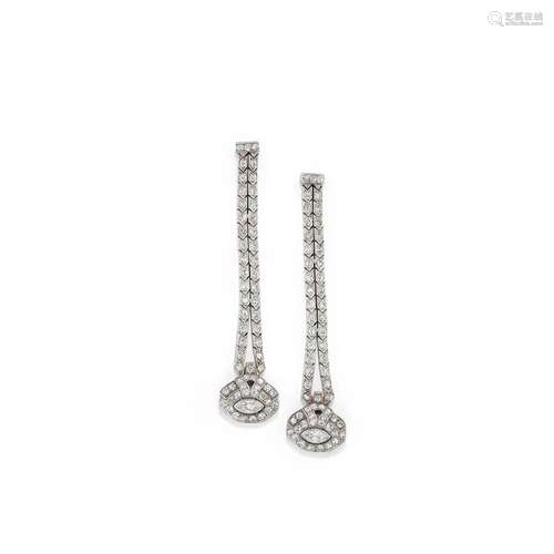 A 18K white gold and diamond earrings, circa 1920