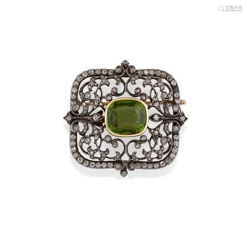 A 18K yellow gold and silver, diamond and green glass