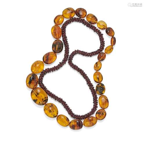 Two amber and garnet necklaces