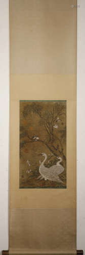 Vertical scroll of Huang Quan's double birds in Song Dynasty