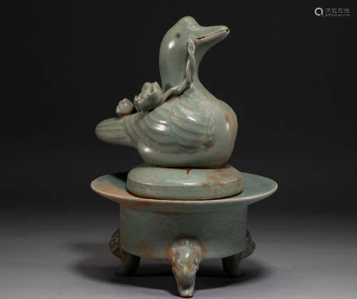 Korean celadon duck incense burner