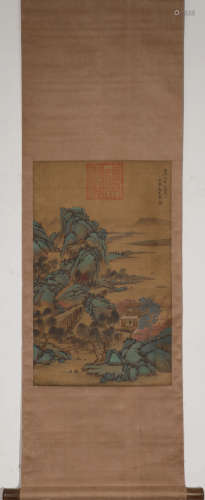 Yuan Dynasty Wang Mian landscape silk scroll