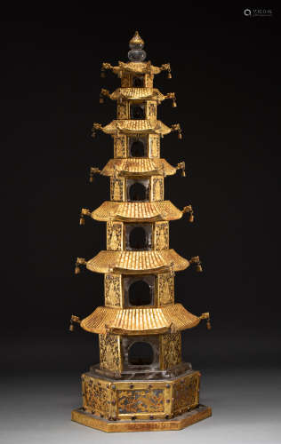 Chinese Crystal gilded Pagoda of tang Dynasty