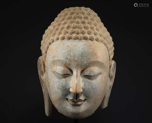 Qing stone Buddha head of Tang Dynasty in China
