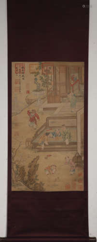 A vertical scroll of xuande's imperial pen's autumn Court ba...