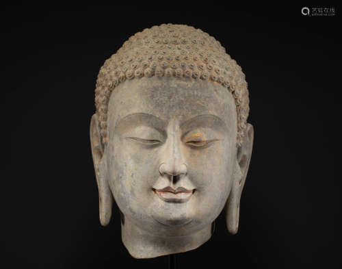 Stone Buddha head in Tang Dynasty of China