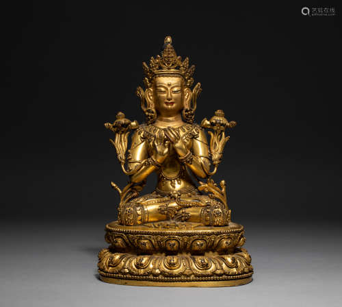 Chinese Qing Dynasty bronze gilt Buddha statue