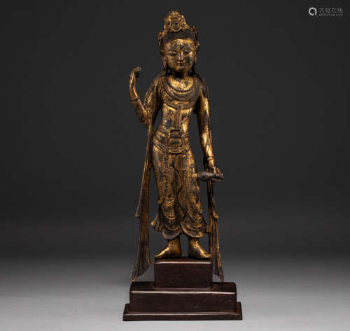 Chinese Tang Dynasty bronze gilt stand Buddha