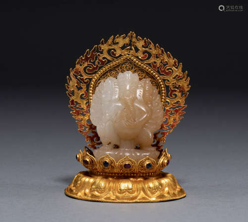 Chinese qing dynasty gilt inlay hetian jade ornaments