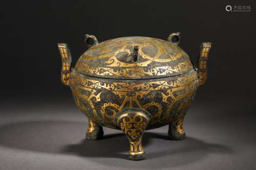 Han Dynasty Copper Wrong Gold Tripod